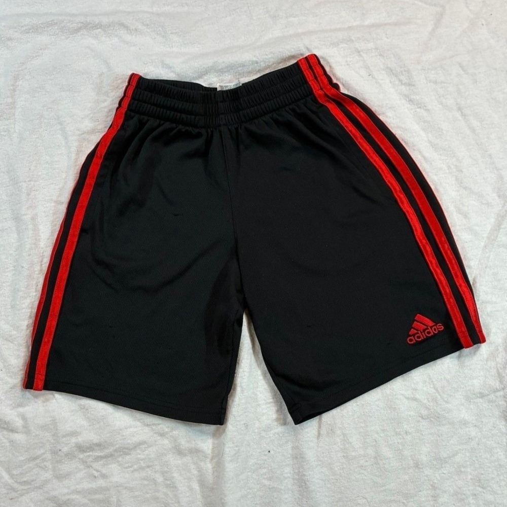 Adidas Boys 3-Stripe Mesh Athletic Shorts Size Small 8 Black Red B8